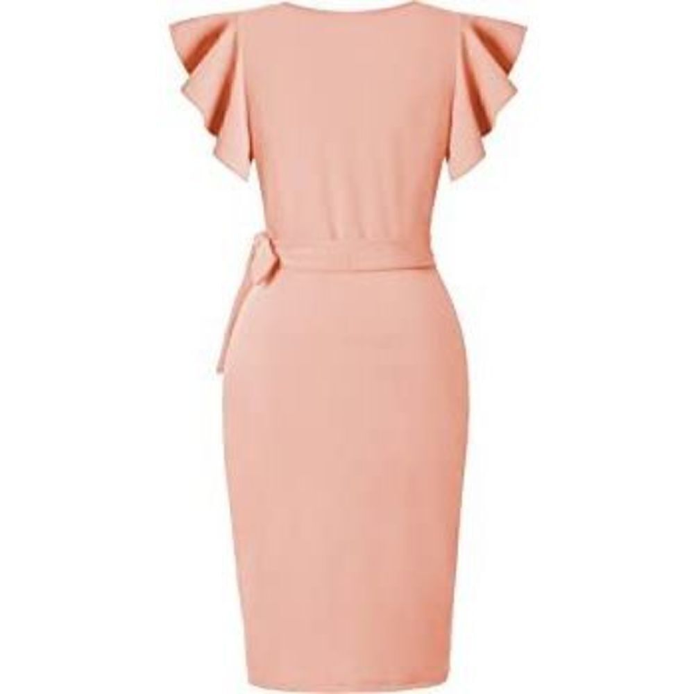 oten size small V Neck Ruffle Sleeve Sheath Casual Cocktail Party Work Faux Wrap - Picture 3 of 6
